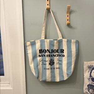 Sezane Blue and Cream Striped Tote Bag